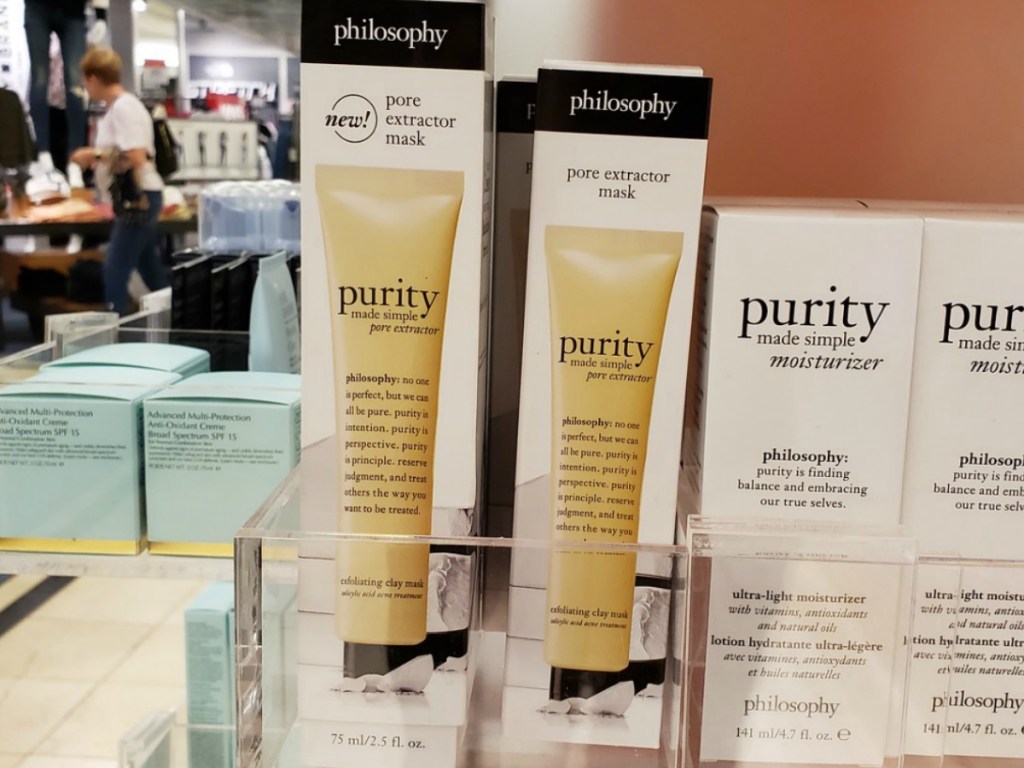 Philosophy brand face mask on display in Sephora