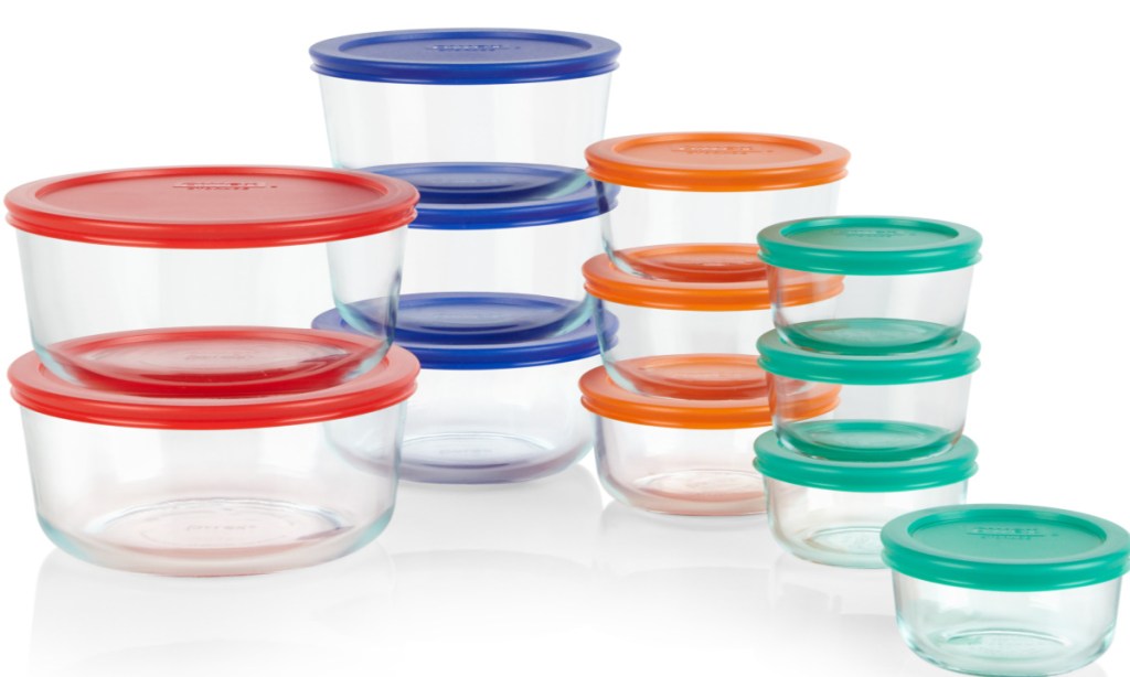 glass storage bowls with colored lids
