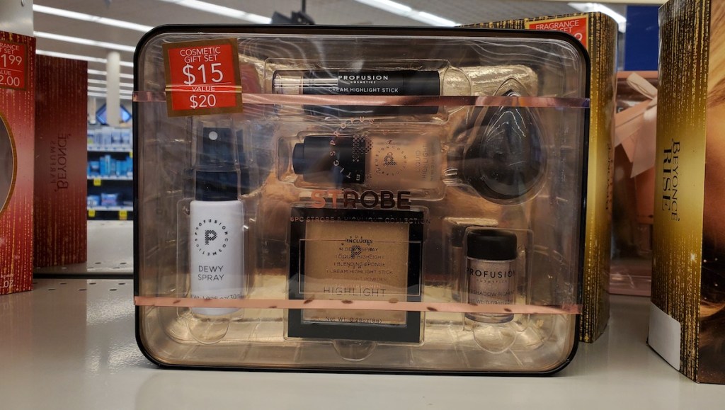 Strobe Cosmetic Gift Set on shelf at Rite Aid