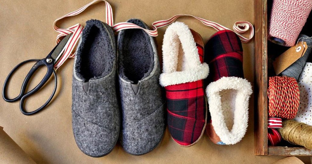 TOMS Slippers on wrapping paper and in ribbons 