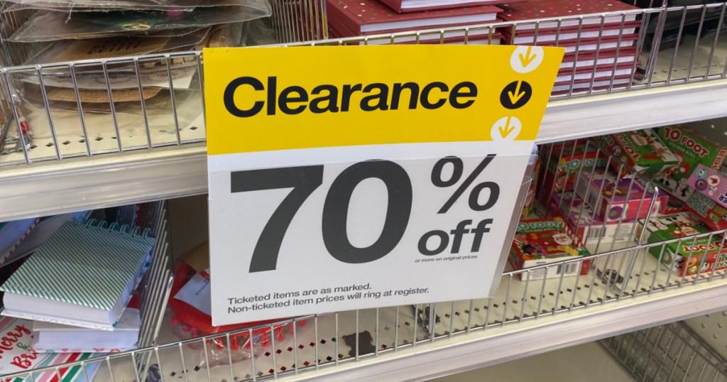 70% off sign at Target for holiday christmas clearance