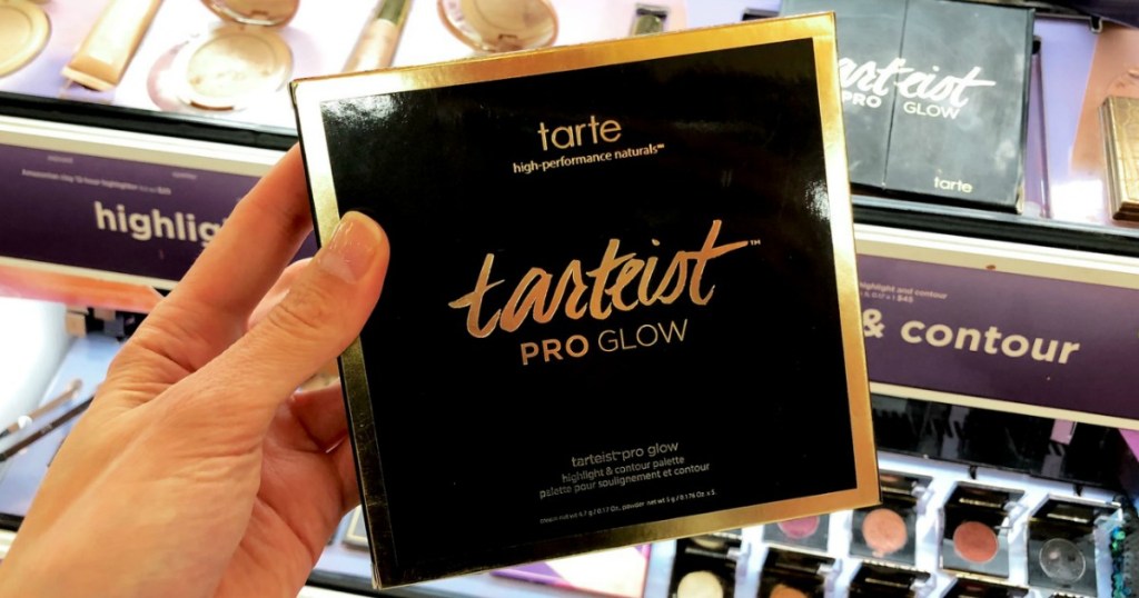Tarte highlighter palette in hand in store