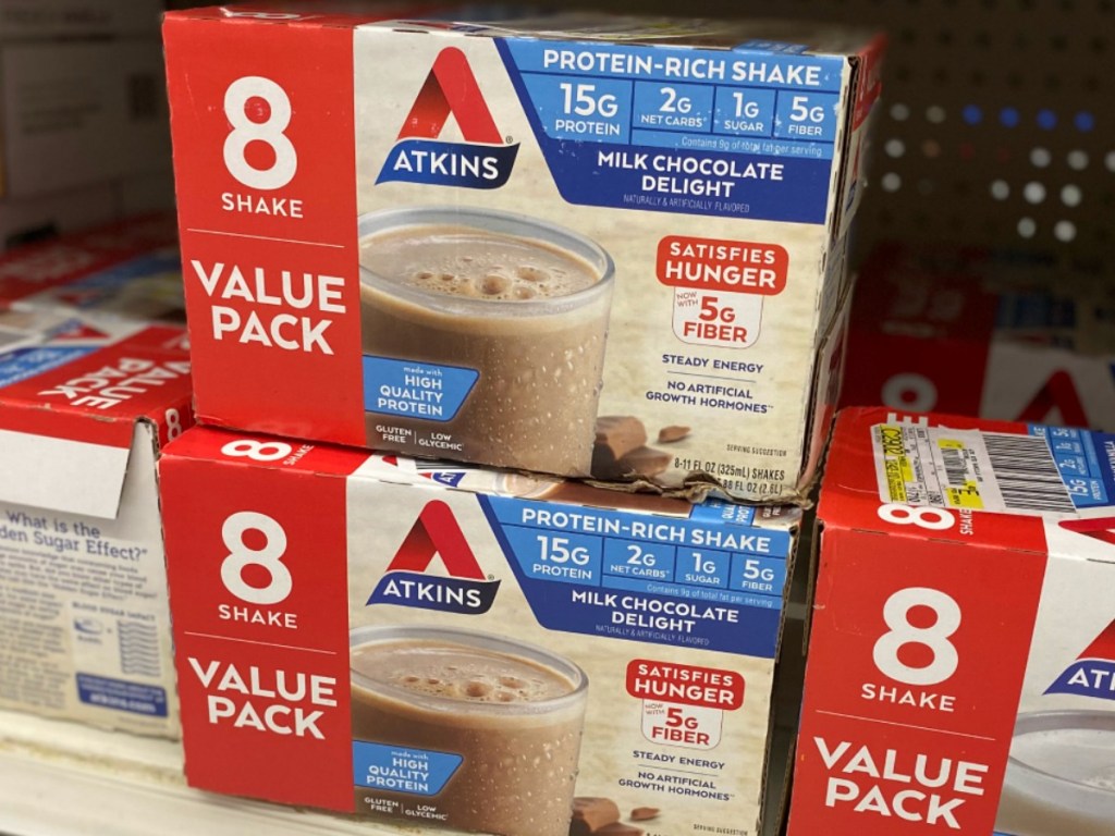 Atkins Milk Chocolate Shakes on the shelves at a store
