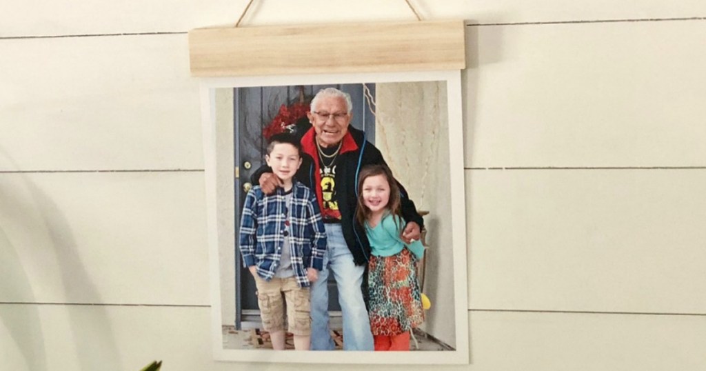 Personalized Wood Hanger from Walgreens with kids and their grandpa