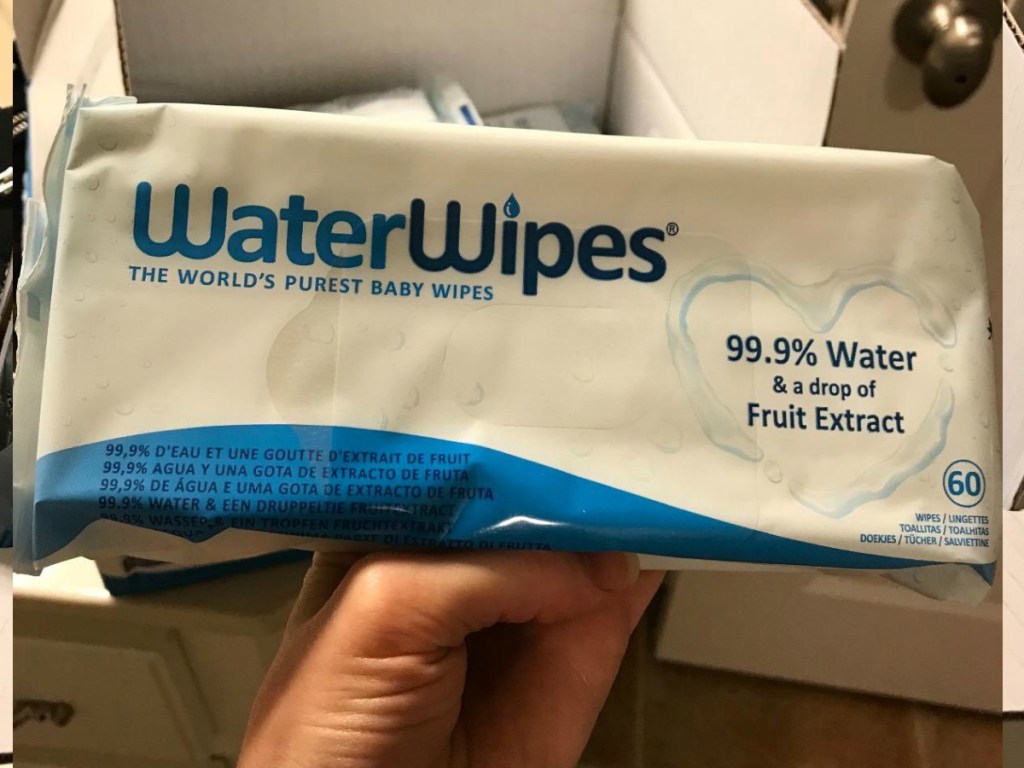 Woman holding package of WaterWipes