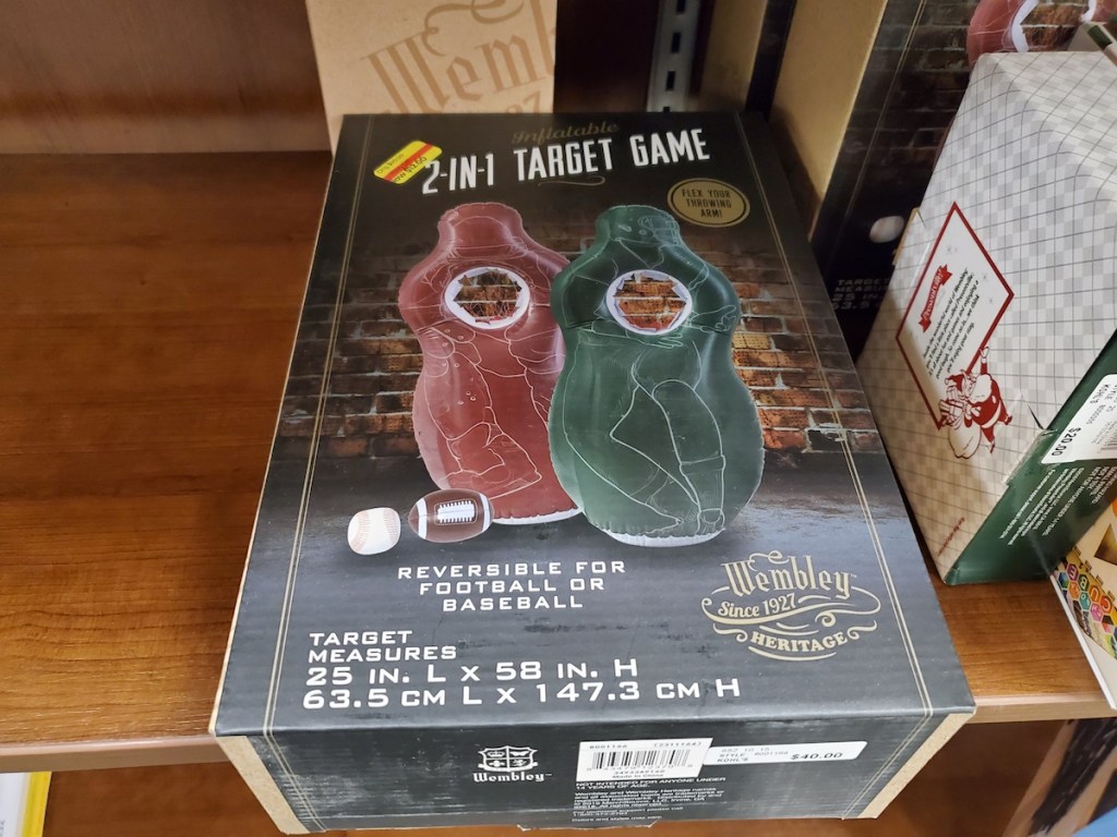 Wembley Game Inflatable Target Football and Baseball on shelf
