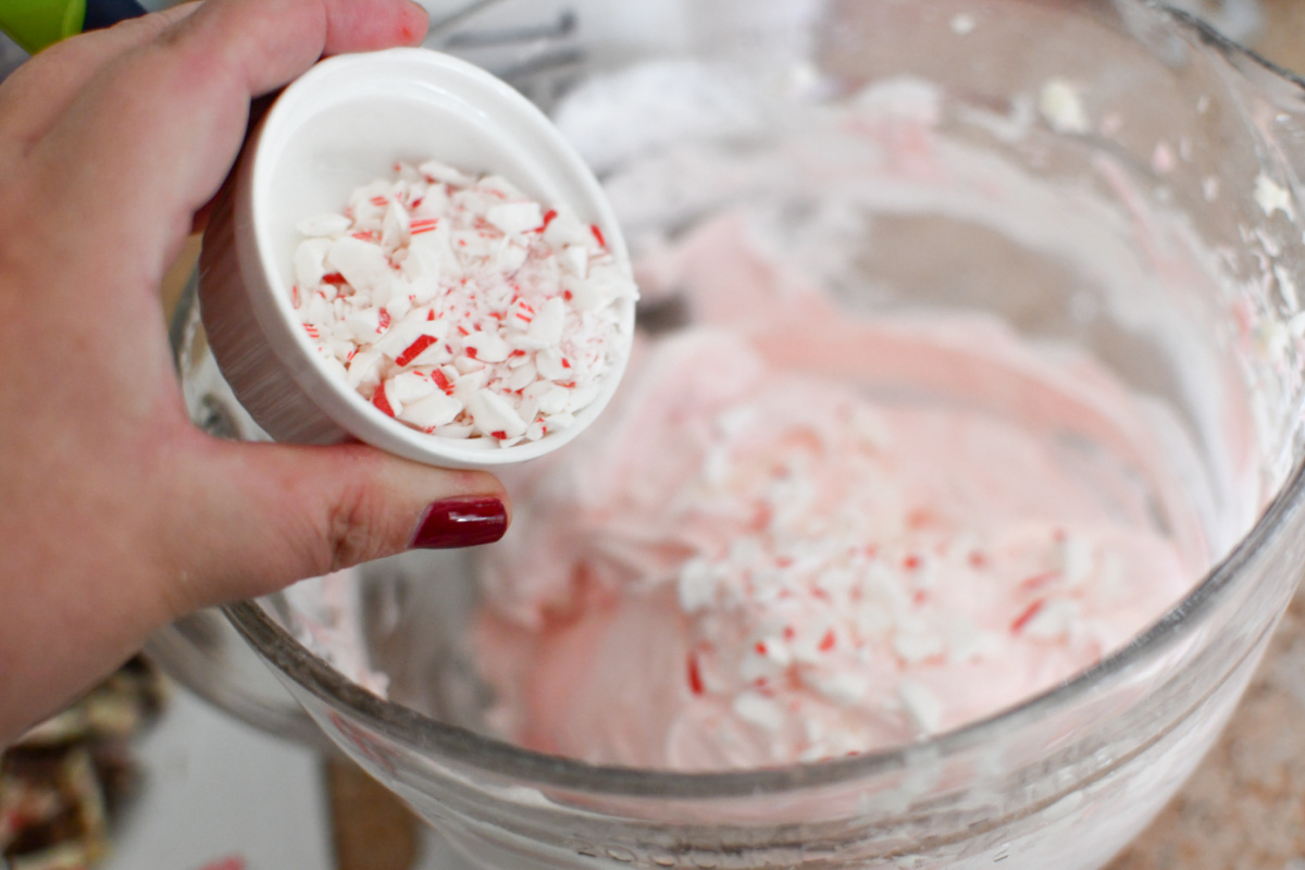 adding crushed peppermint