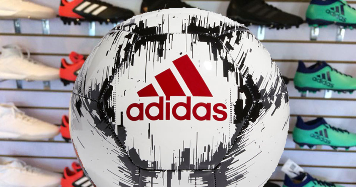 Adidas Glide soccer ball in an adidas shoe store