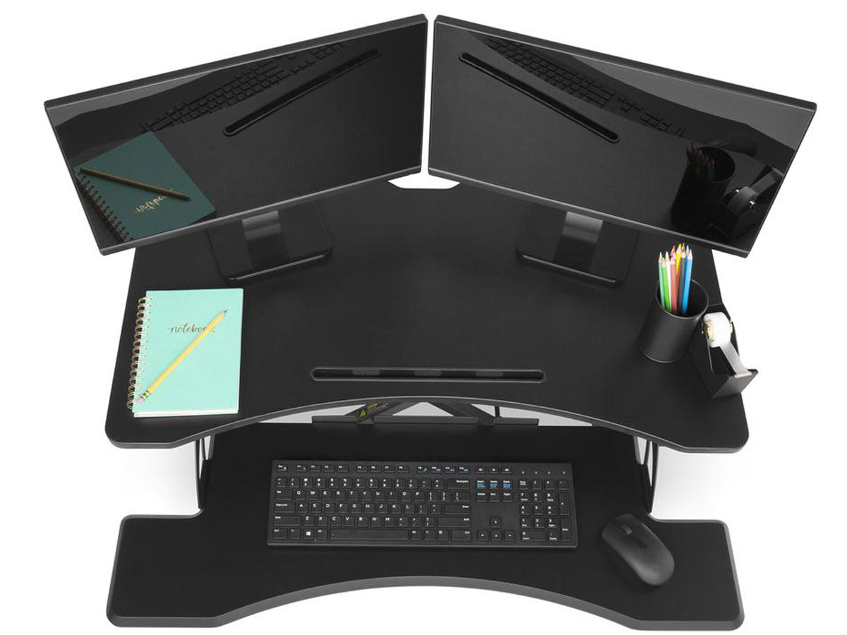 stock image 36" 2-Tier Electric Adjustable Dual-Monitor Standing Desk w/ Charging Port