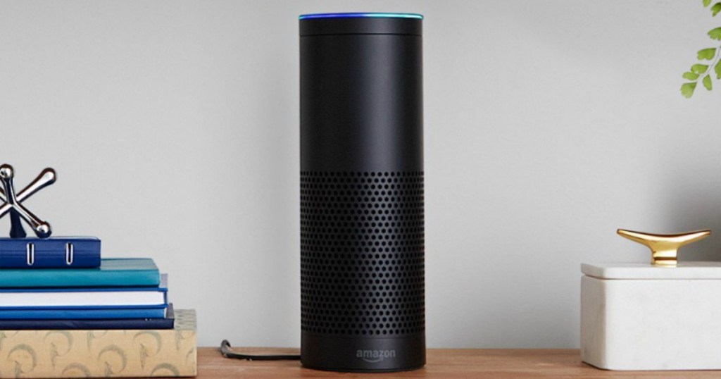 black amazon echo first generation on table