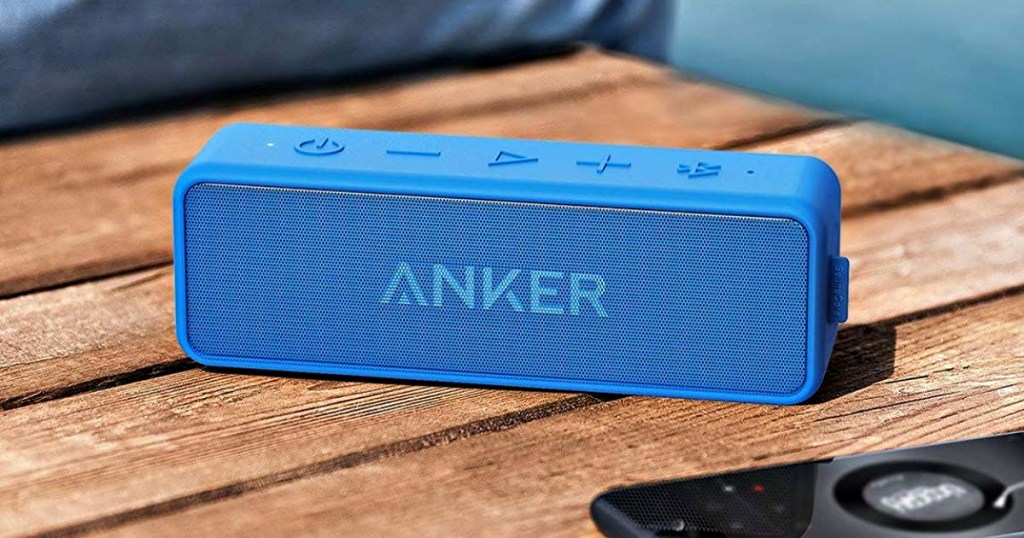 blue anker bluetooth speaker on table