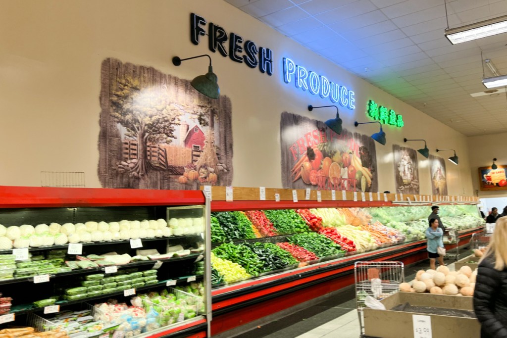 fresh produce section at asian grocery store
