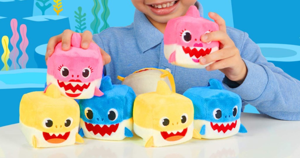 baby shark cubes family with boy holding mommy shark