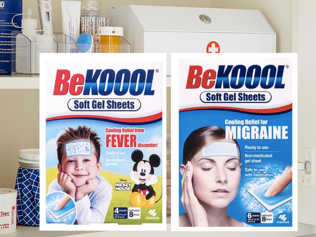 be kool soft gel sheets for kids and migraines in a medicine cabinet