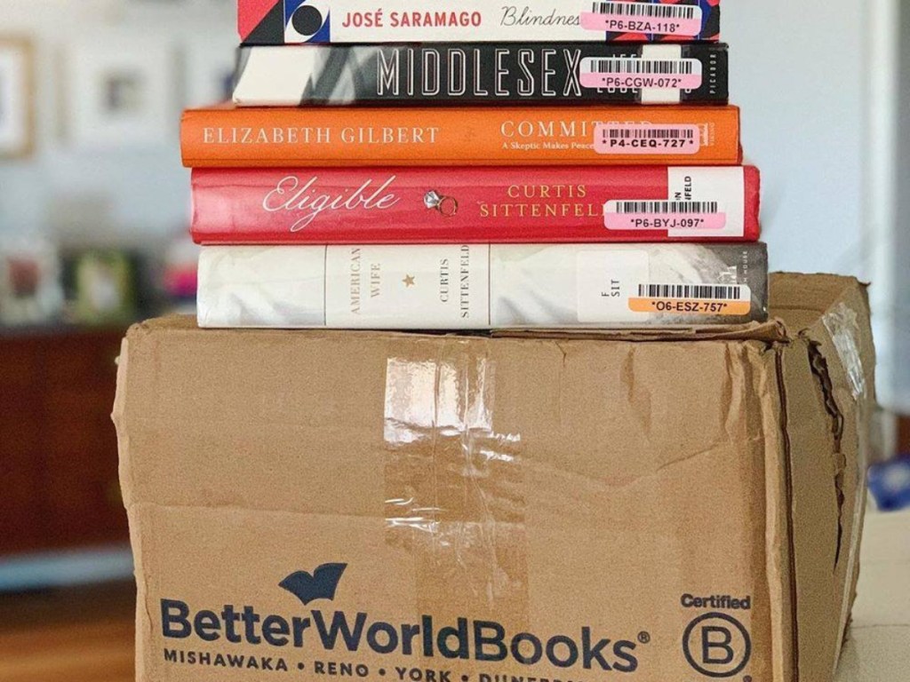 books on cardboard box