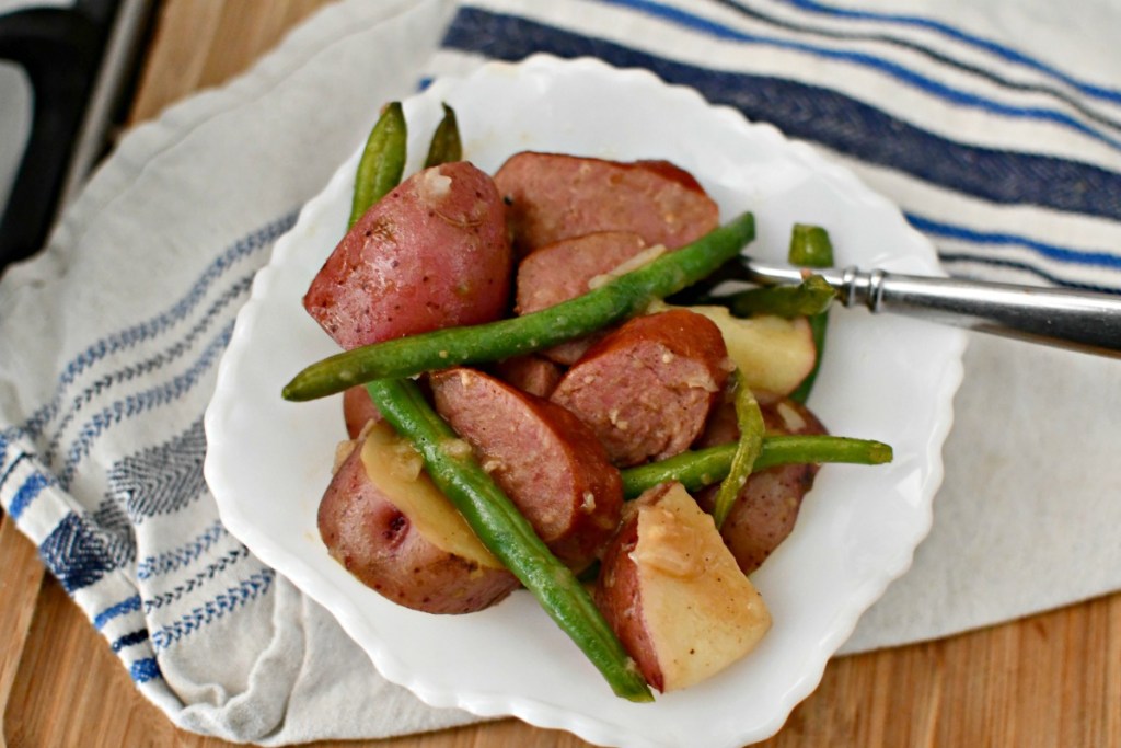 bowl of sausage green beans and potatoes