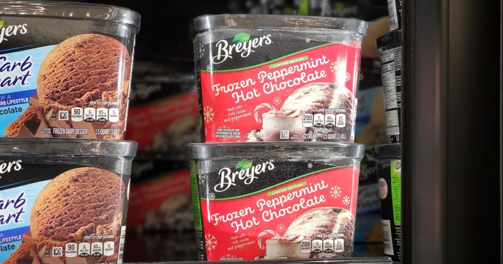 Breyers Peppermint Hot Chocolate ice cream in freezer at Walmart