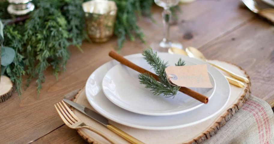 table set for Christmas dinner