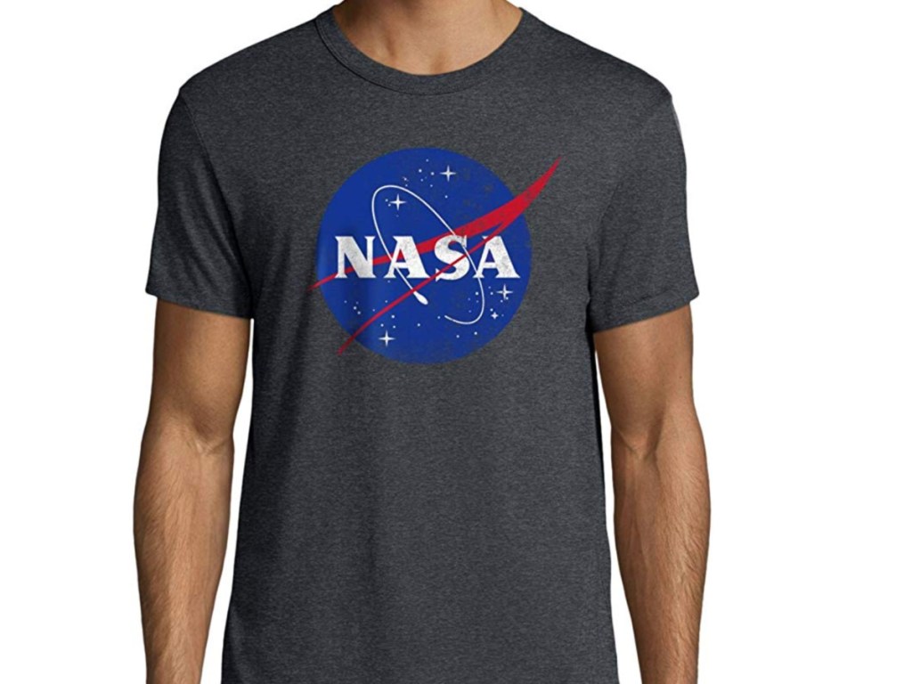 man wearing nasa t-shirt