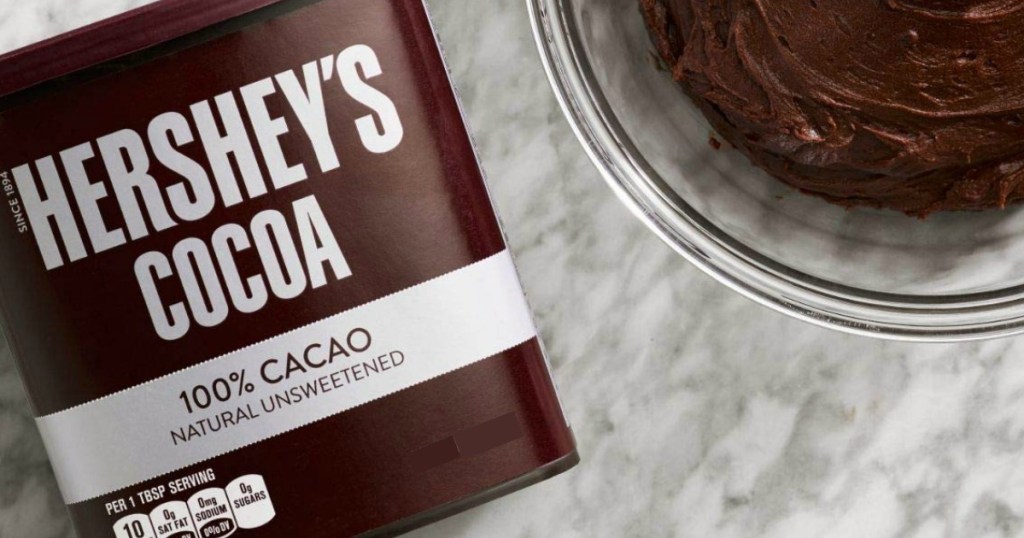 Hershey's Cocoa powder container on counter