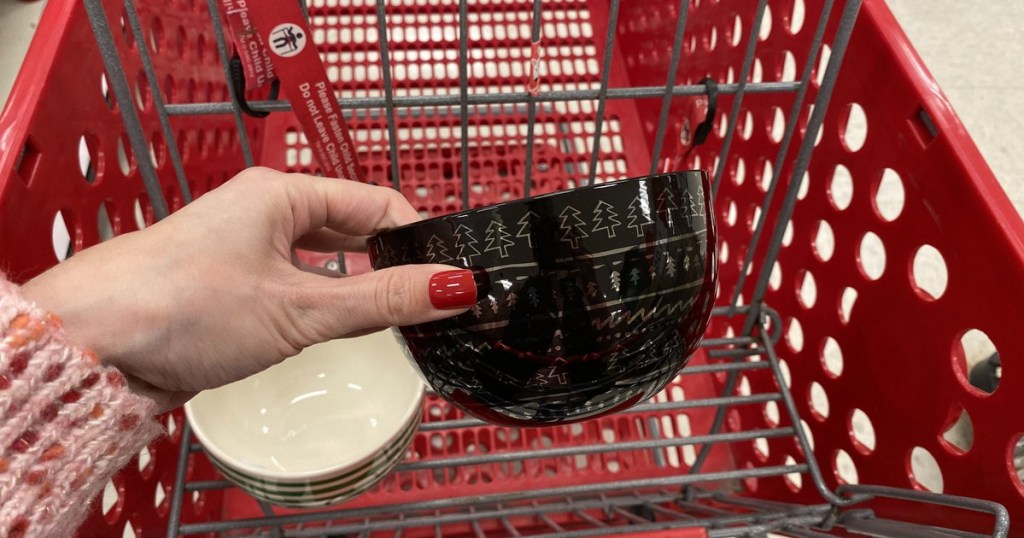 Black holiday bowl in Target cart