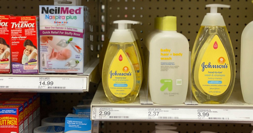Johnson's baby head to toe wash on a shelf at Target
