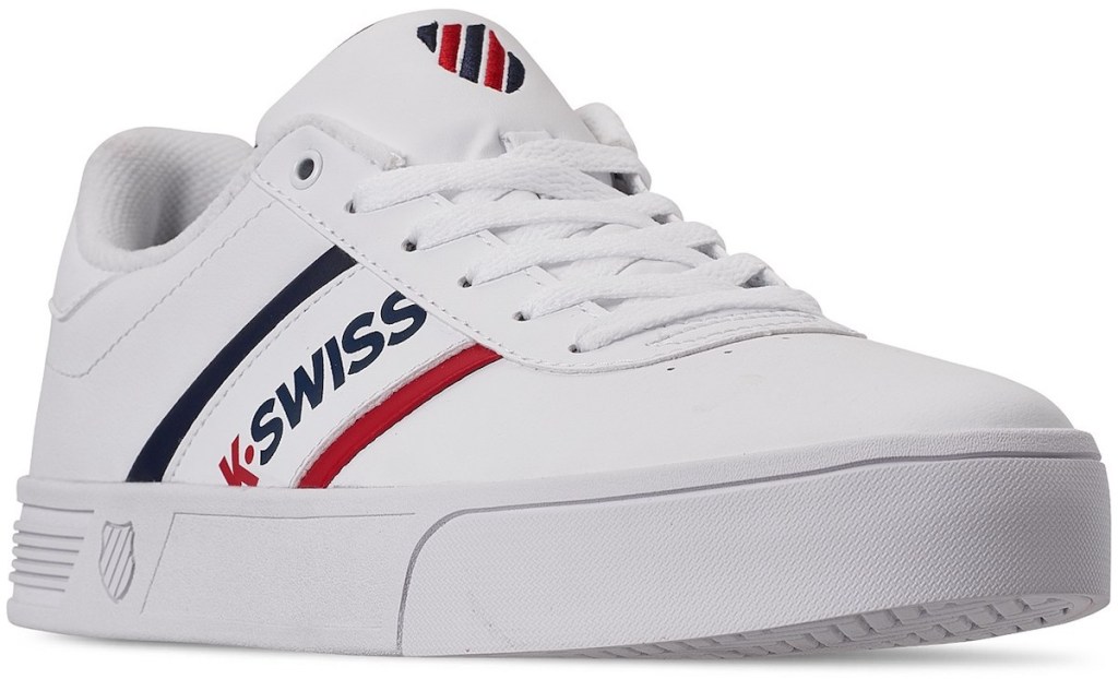 white, red, and blue k-swiss sneaker