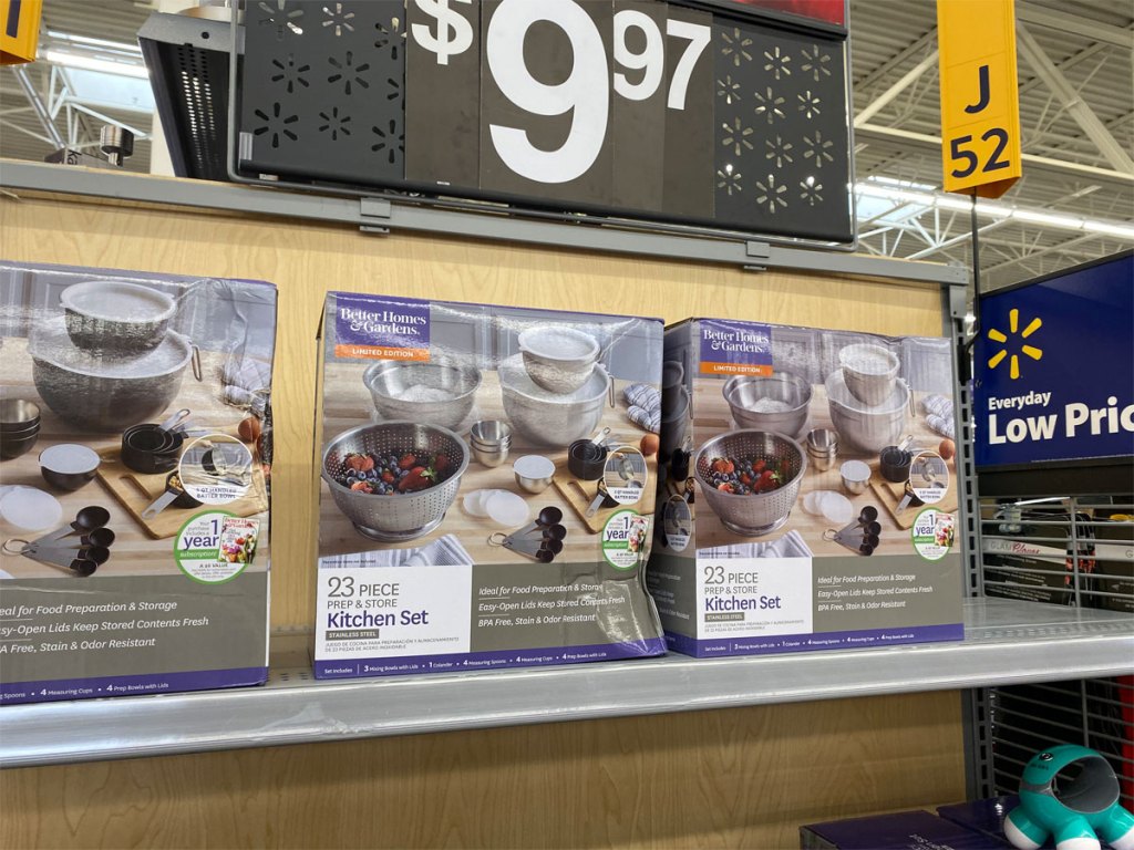 Better Homes and Gardens Stainless Steel Prep Set on a shelf at Walmart