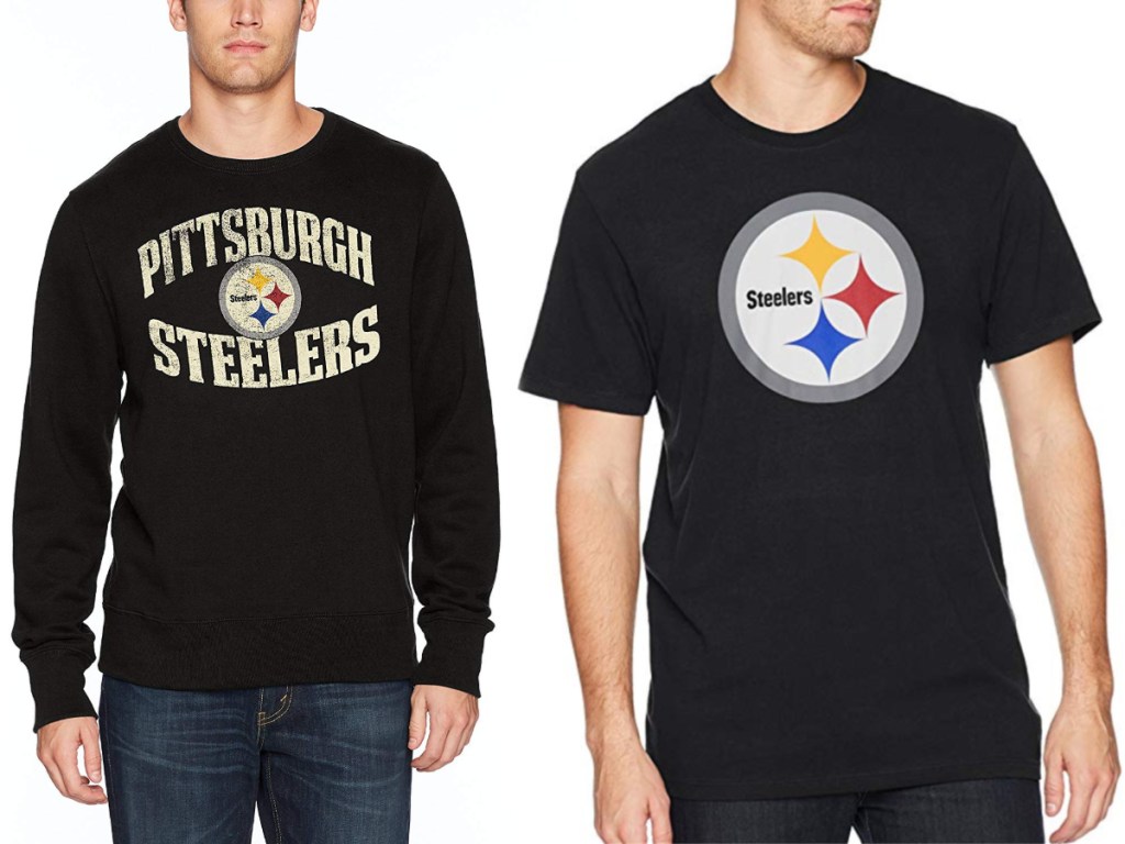 men modelling Pittsburgh steeler shirts