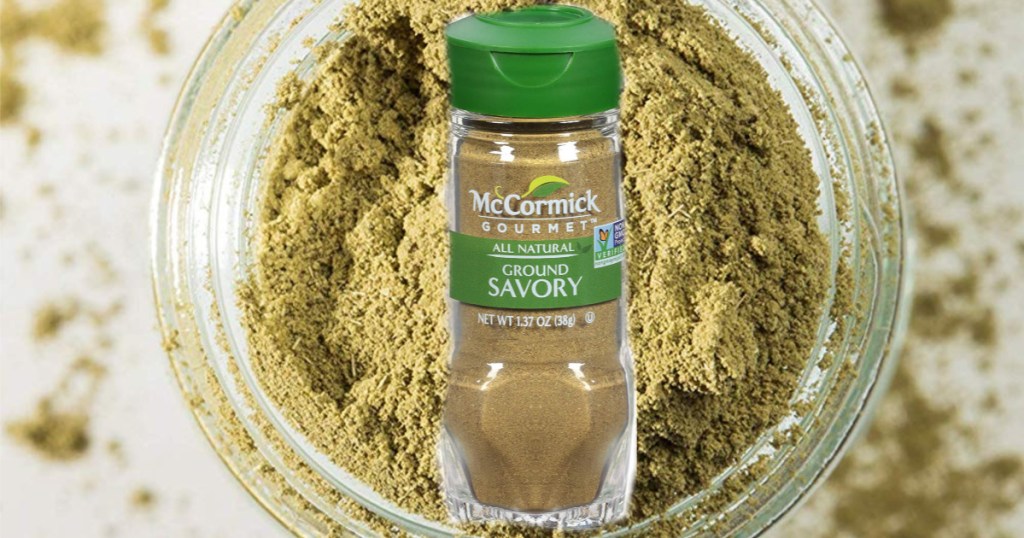 mccormick ground savory bottle in with spice in bowl in background