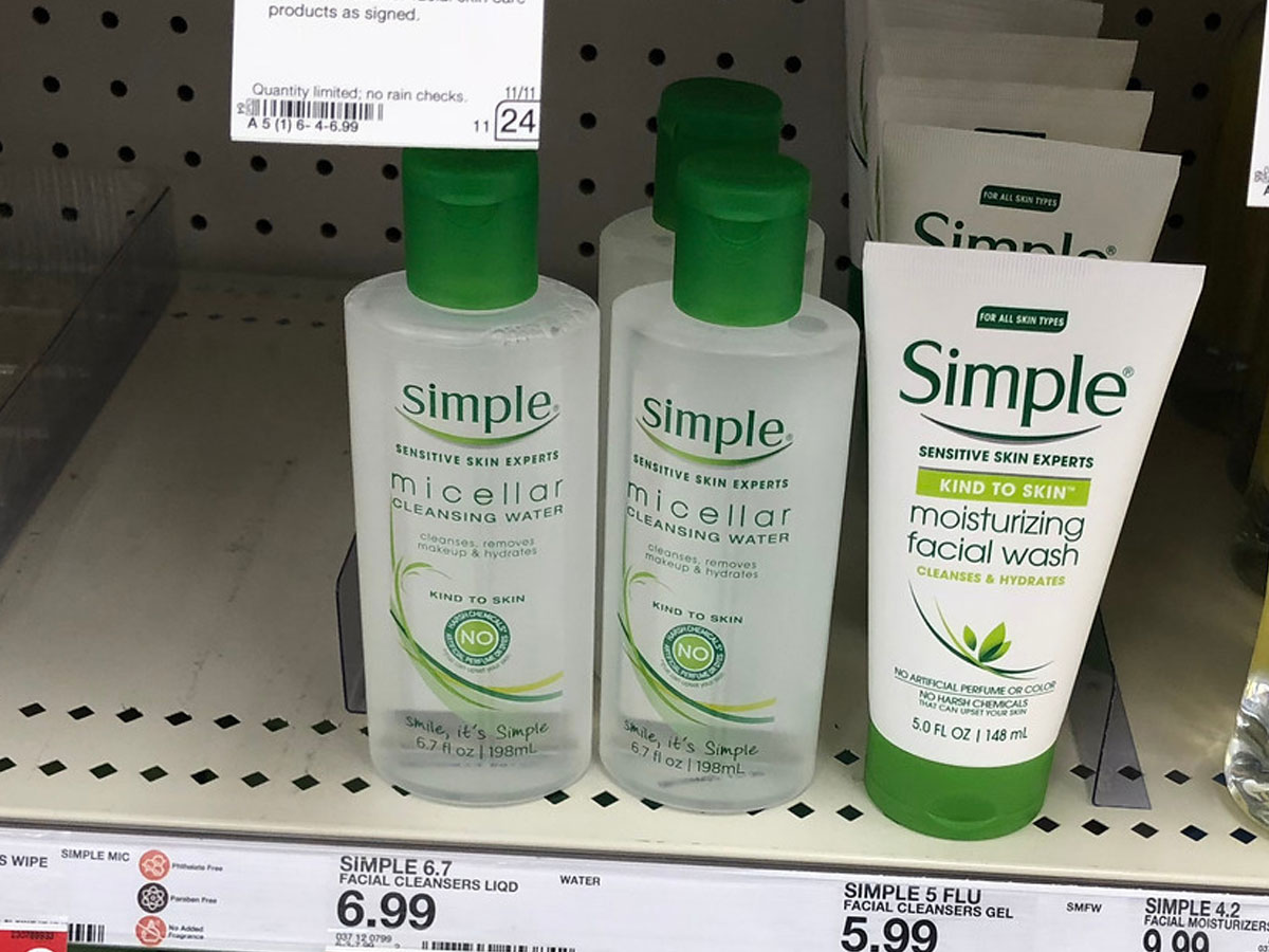 simple moisturizing facial wash on a shelf 
