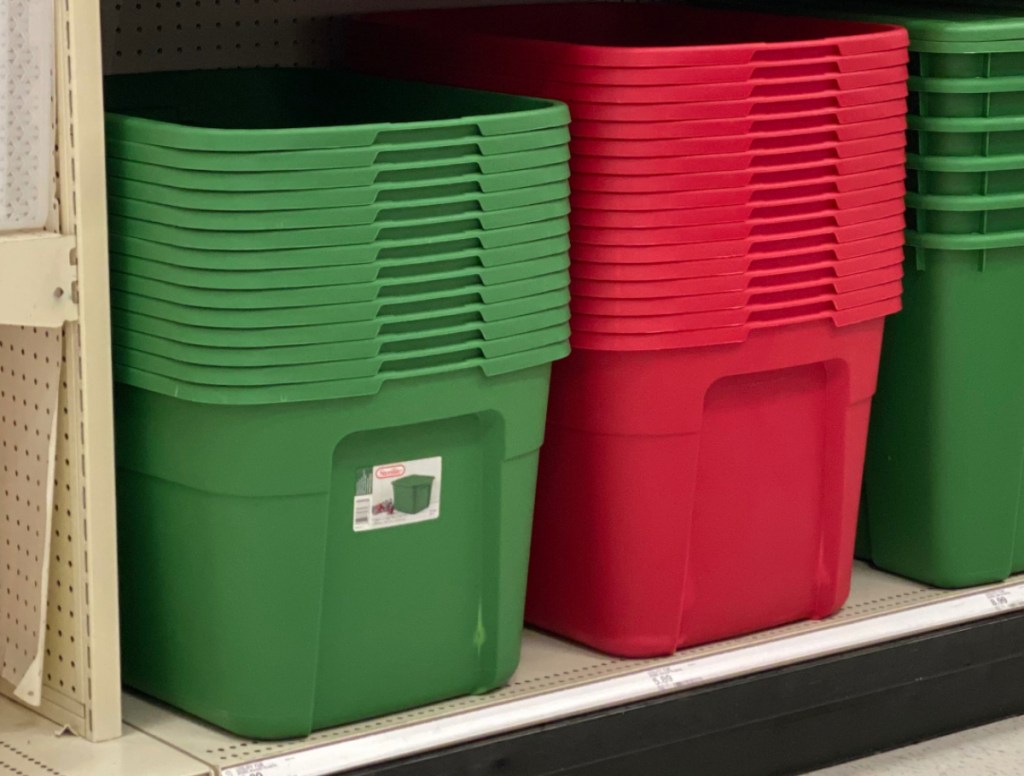 Sterilite red and green storage tubs