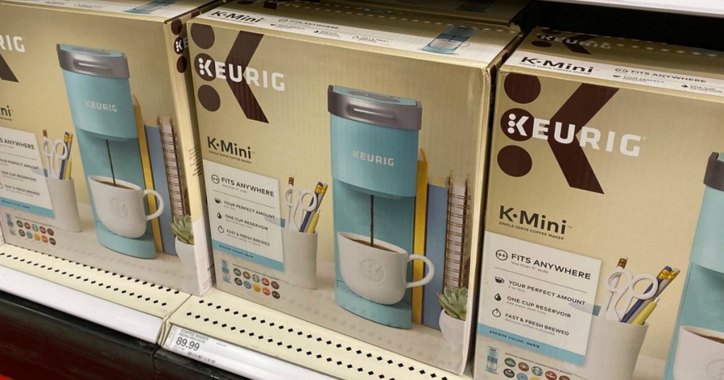 single-serve coffee maker on a shelf in a store