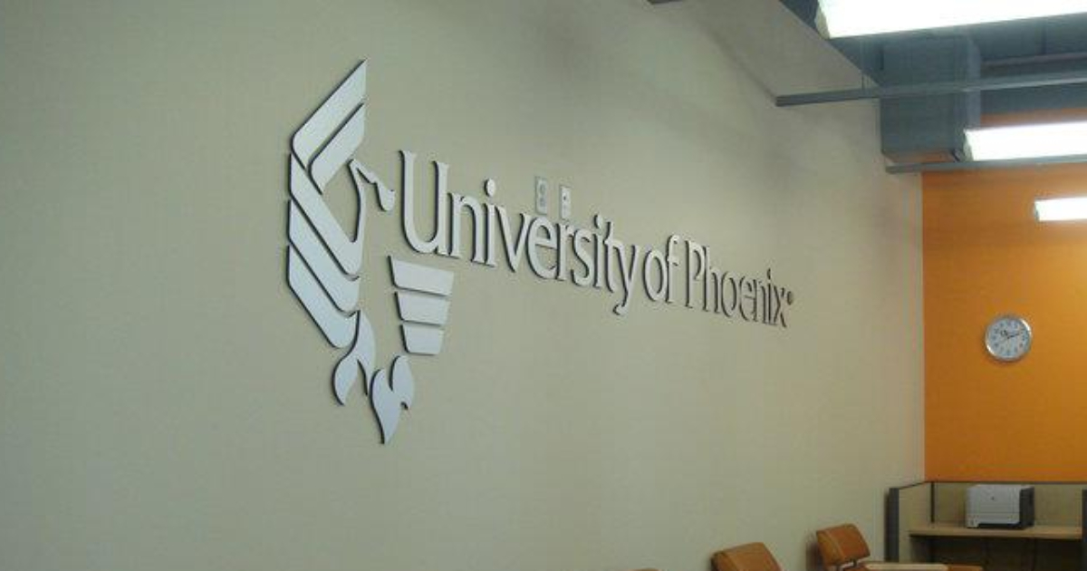 University of Phoenix lettering on wall