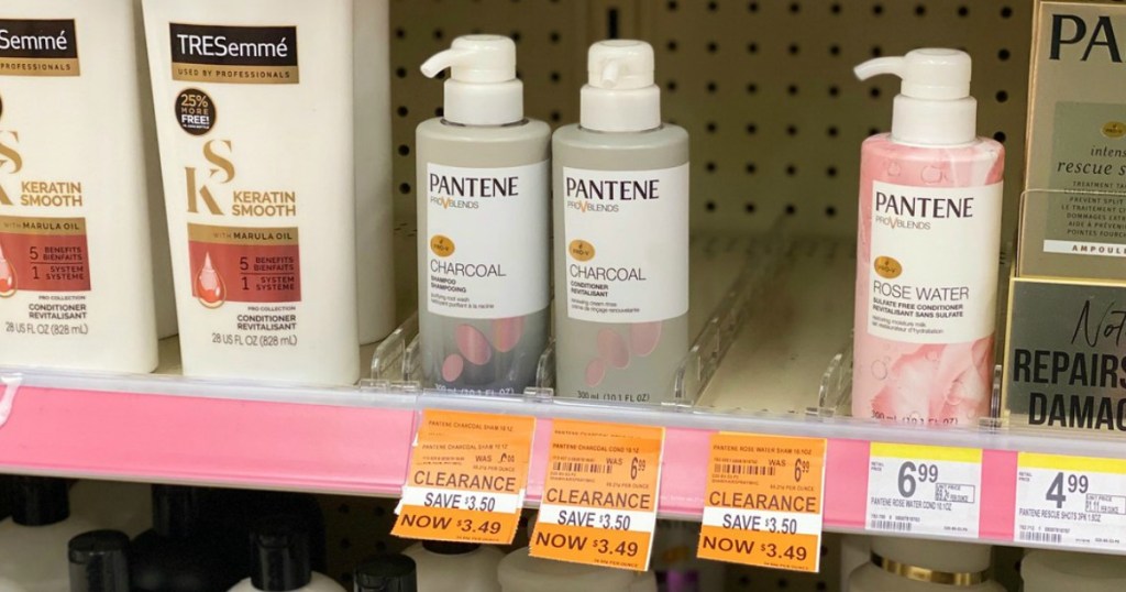 shampoo and conditioner on a shelf in a store