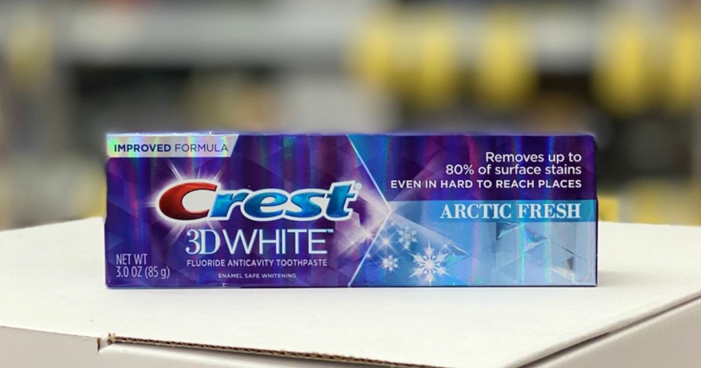 toothpaste on a shelf in a store