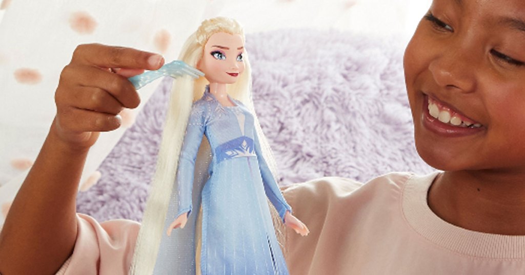 Disney Frozen Long Hair Doll (Elsa or Anna) w/ Automatic Hair Braiding Tool little girl playing with the doll