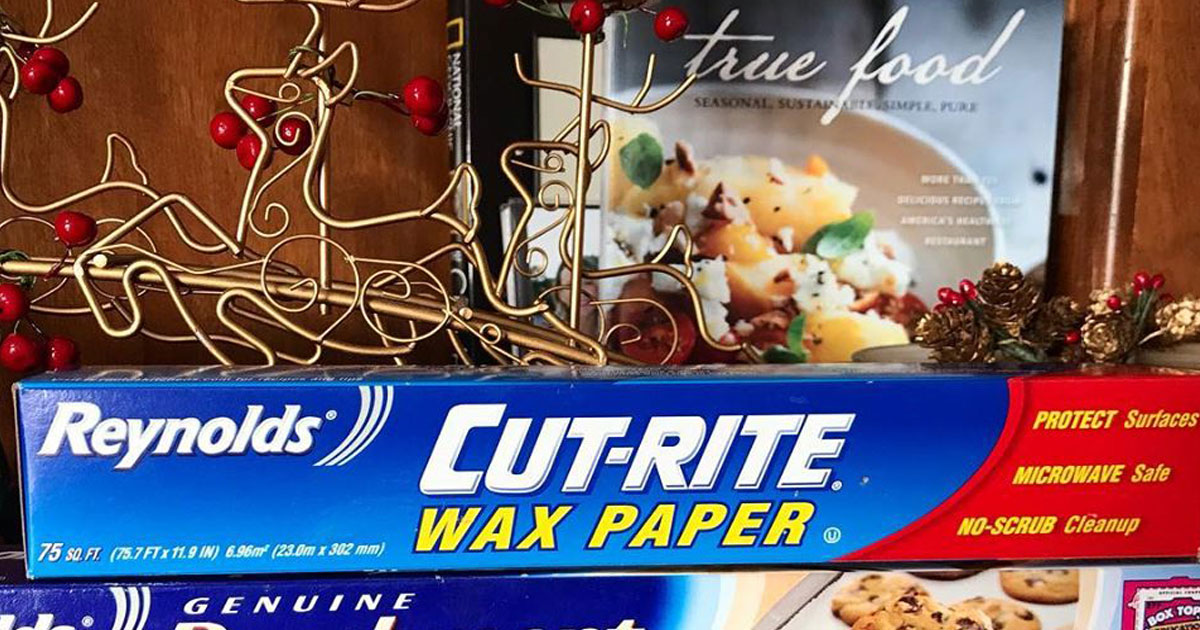 Reynolds Cut-Rite Wax Paper 75 Sq Ft Roll on table decorated as Christmas