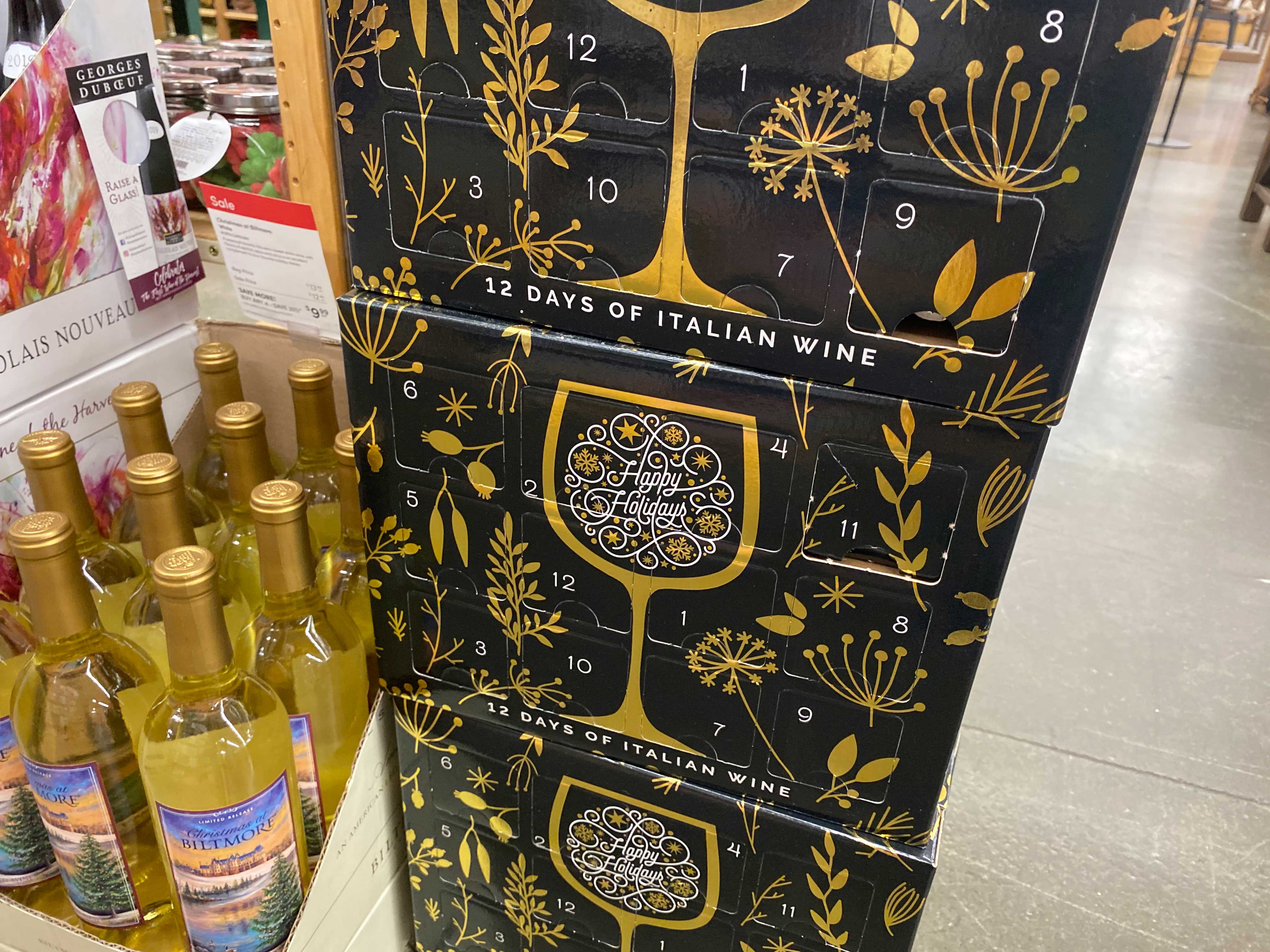 12 Days of Italian Wine Advent Packs on display in store
