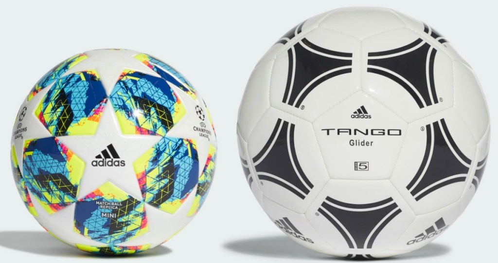 two styles and sizes of men's soccer balls