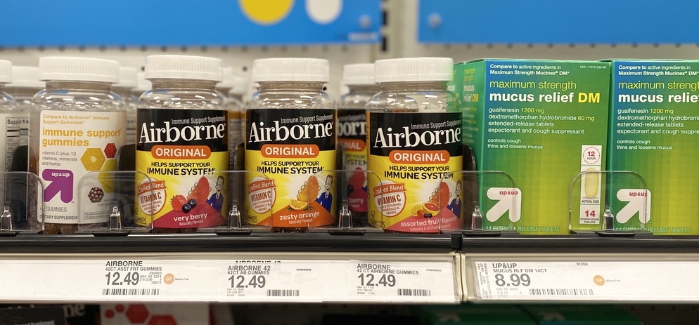 Airborne Gummies on shelf at Target