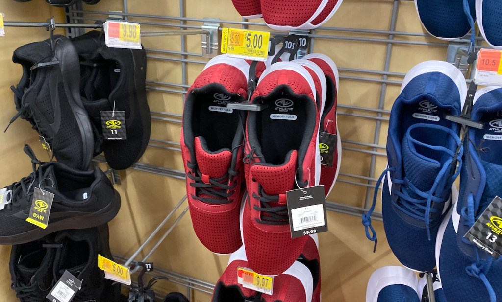 Athletic works men's shoes on rack at Walmart