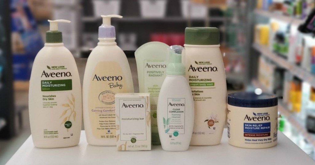 aveeno products sitting on a white counter