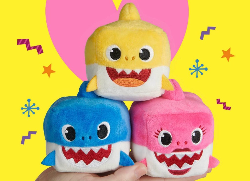 Baby Shark Plush Cubes in stack - all three characters