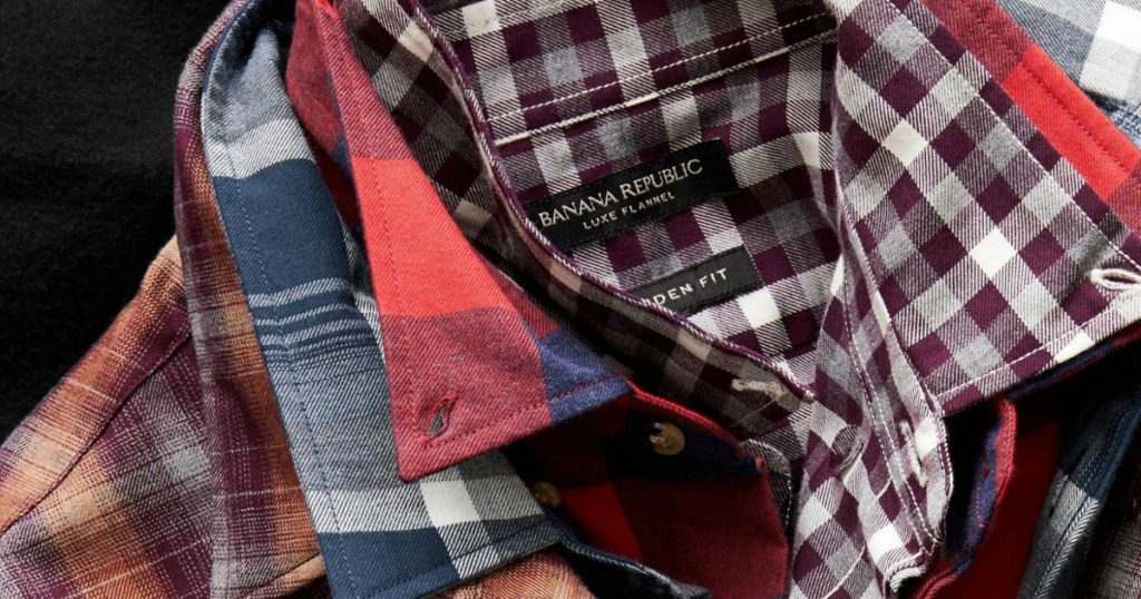 Stack of men's flannel shirts
