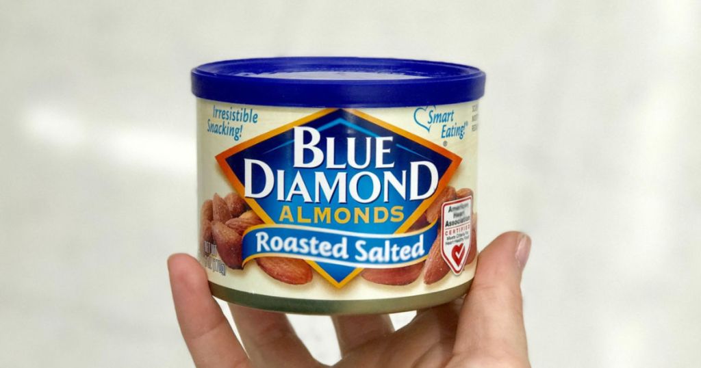 hand holding Blue Diamond Almonds Roasted Salted