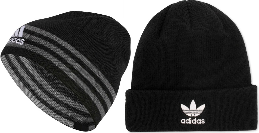 Two styles of boys adidas brands beanie hats