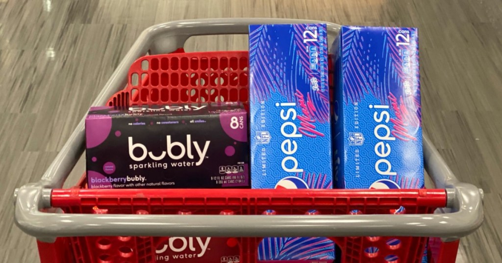 Bubly and Pepsi packs in cart at Target