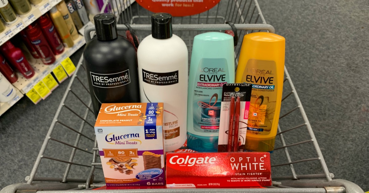 Products in front of shopping basket
