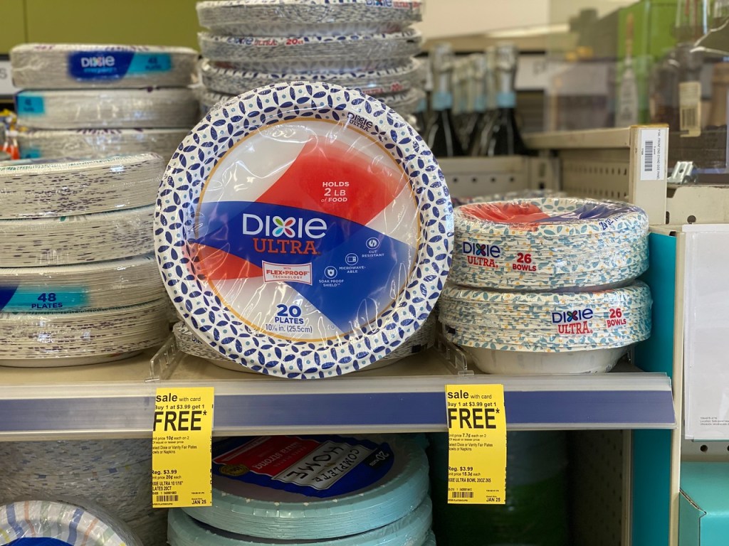 Dixie Ultra Plates on Walgreens Shelf with sale tag